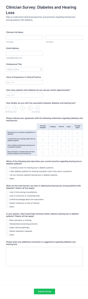 Clinician Survey: Diabetes And Hearing Loss Form Template