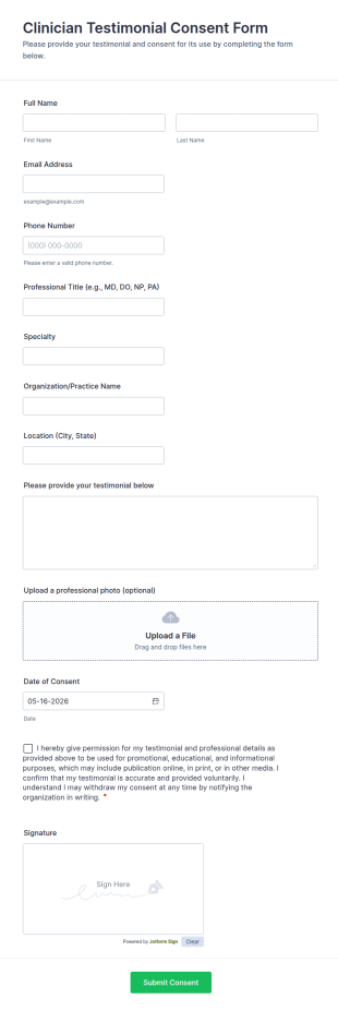 Clinician Testimonial Consent Form Template