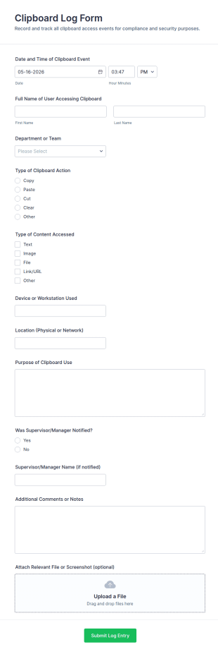 Clipboard Log Form Template