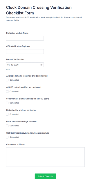 Clock Domain Crossing Verification Checklist Form Template