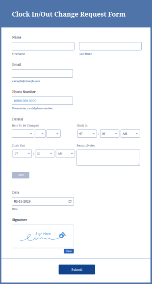 Clock In Out Change Request Form Template