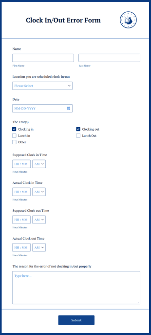 Clock In Out Error Form Template