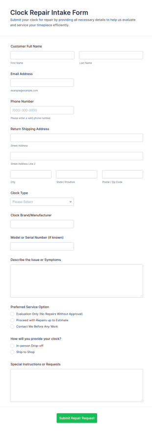 Clock Repair Intake Form Template
