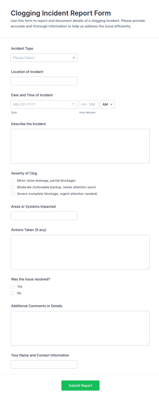 Clogging Incident Report Form Template