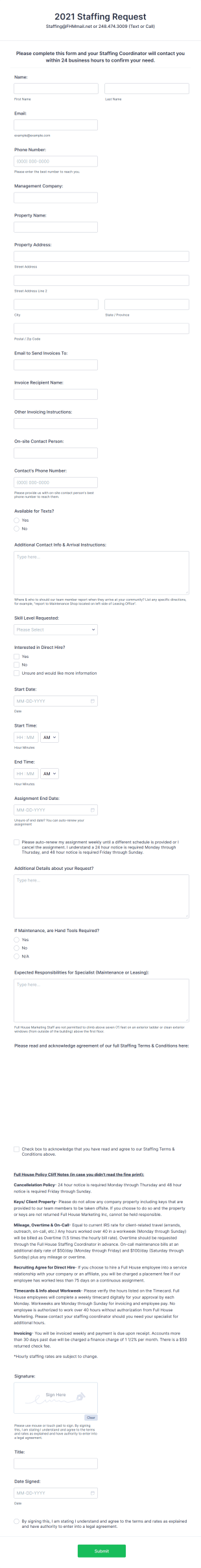 Staffing Request Form Template