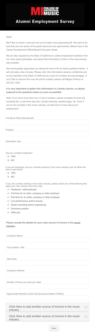 Alumni Employment Survey Form Template