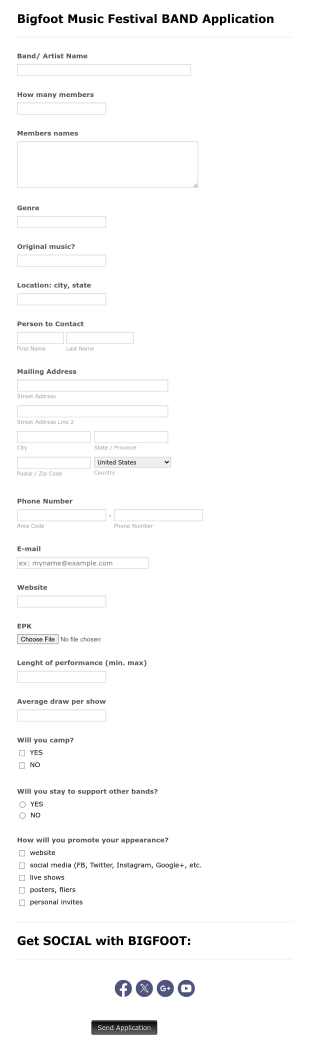 Clone Of Band Application Form Template