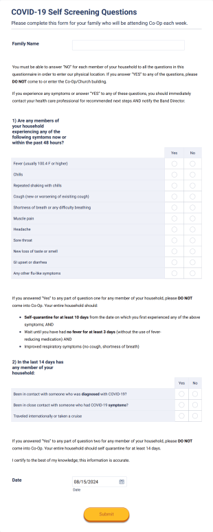 Clone Of C19 Screening Questions Form Template
