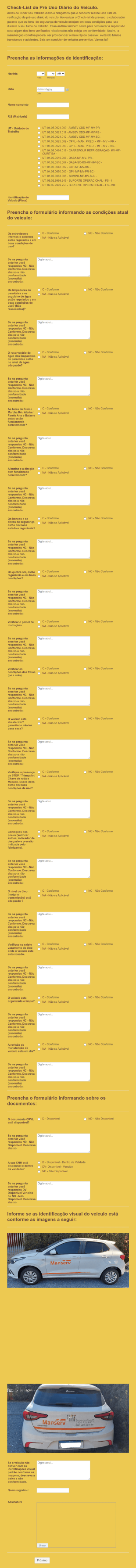 Check List De Pré Uso Diário Do Veículo Form Template