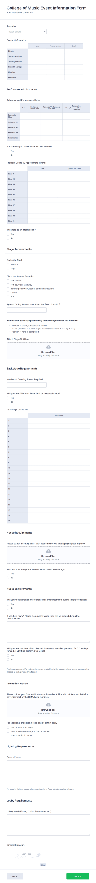 College Of Music Event Information Form Template