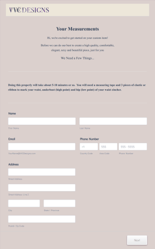 Waist Cinch Measurements Form Template