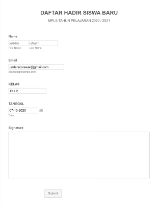 Clone Of DAFTAR HADIR SISWA BARU Form Template