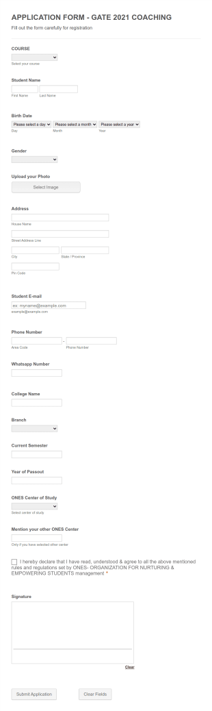 Clone Of ONES GATE COACHING APPLICATION Form Template
