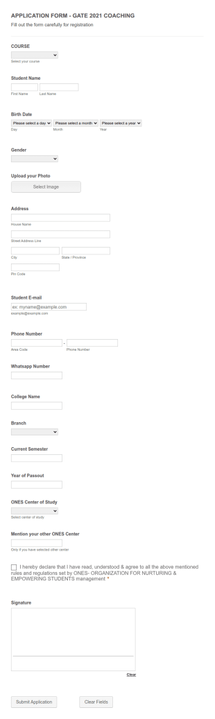Clone Of ONES GATE COACHING APPLICATION Form Template