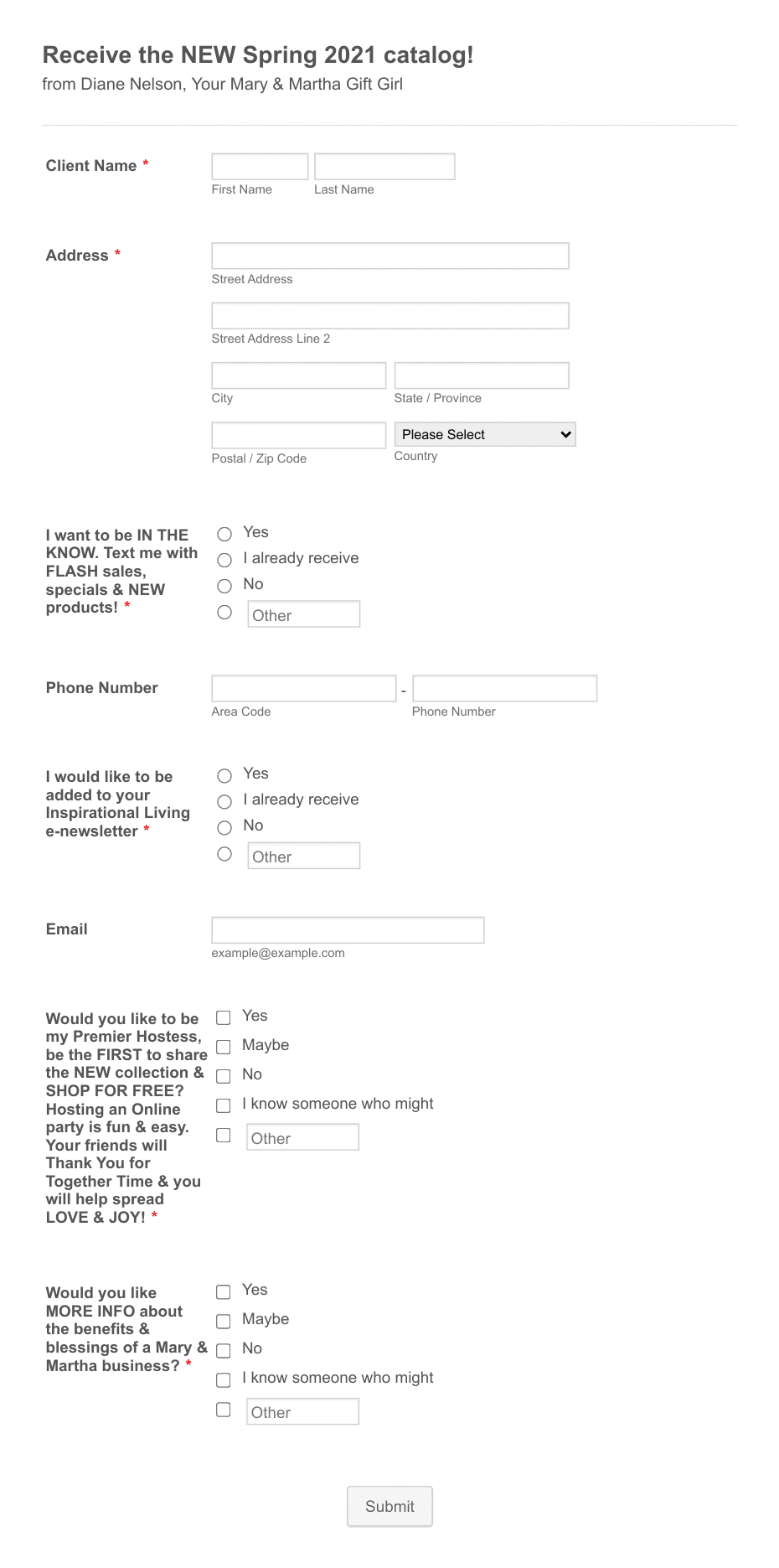 Clone of Spring Catalog Mailing Form Template Jotform