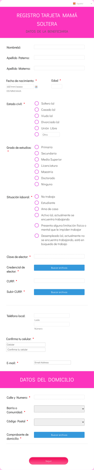 Clone Of Tarjeta Madre Soltera Form Template