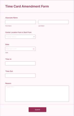 Time Card Amendment Form Template