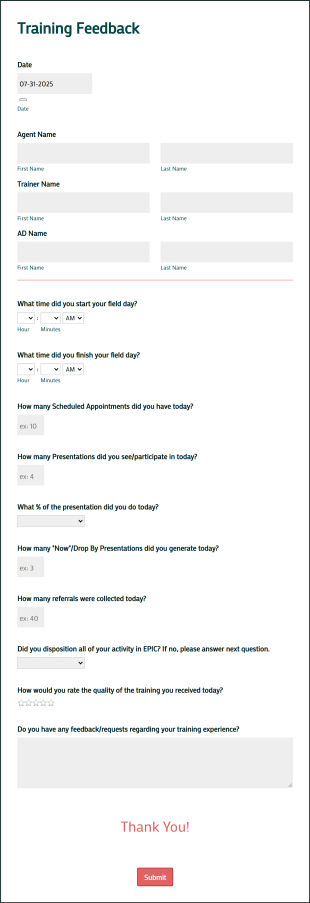 Training Feedback Form Template