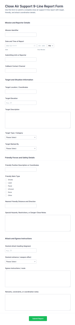 Close Air Support 9 Line Report Form Template