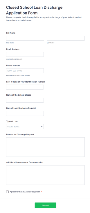 Closed School Loan Discharge Application Form Template