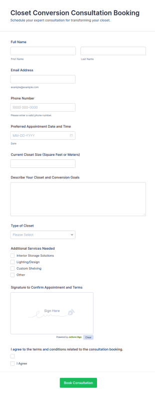 Closet Conversion Consultation Booking Form Template