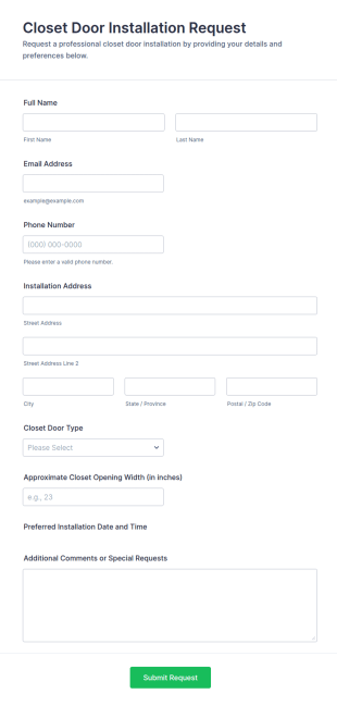 Closet Door Installation Request Form Template