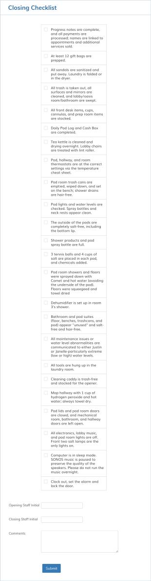 Closing Checklist Form Template