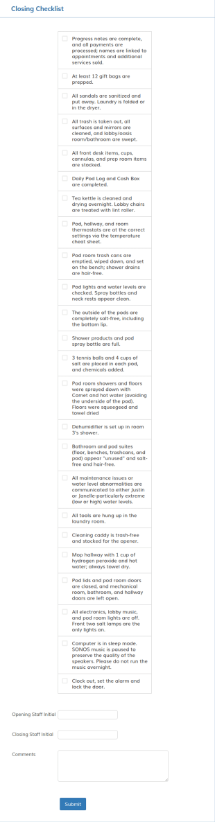 Closing Checklist Form Template