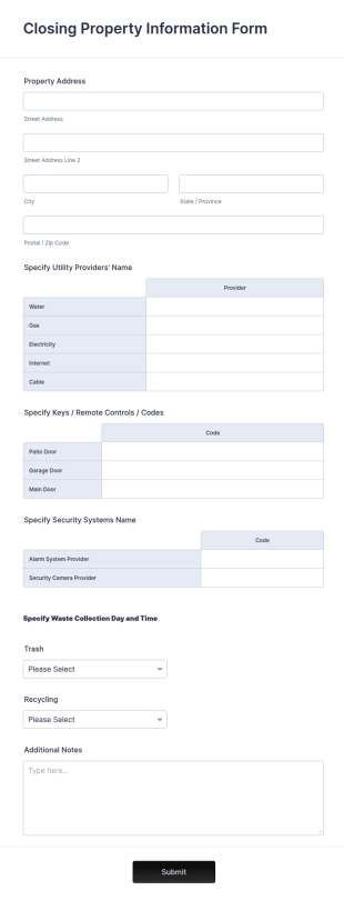 Closing Property Information Form Template