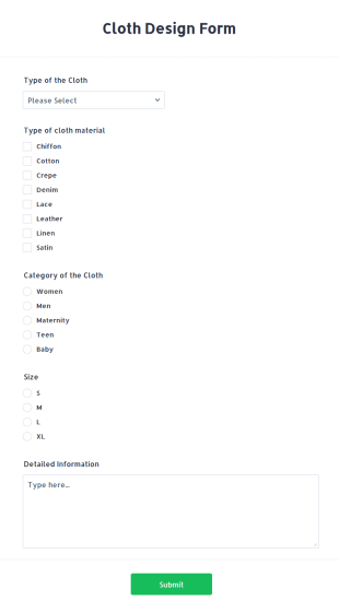 Cloth Design Form Template