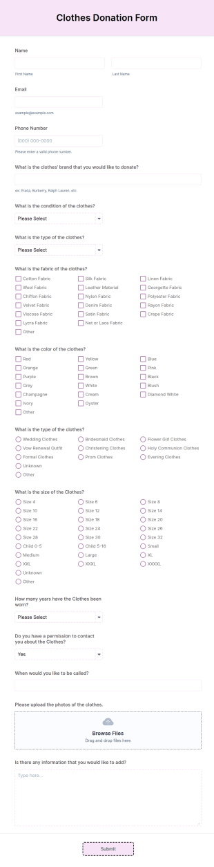 Clothes Donation Form Template