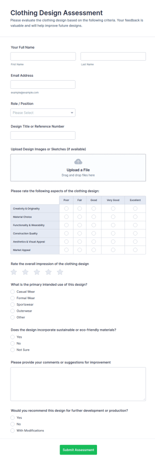 Clothing Design Assessment Form Template