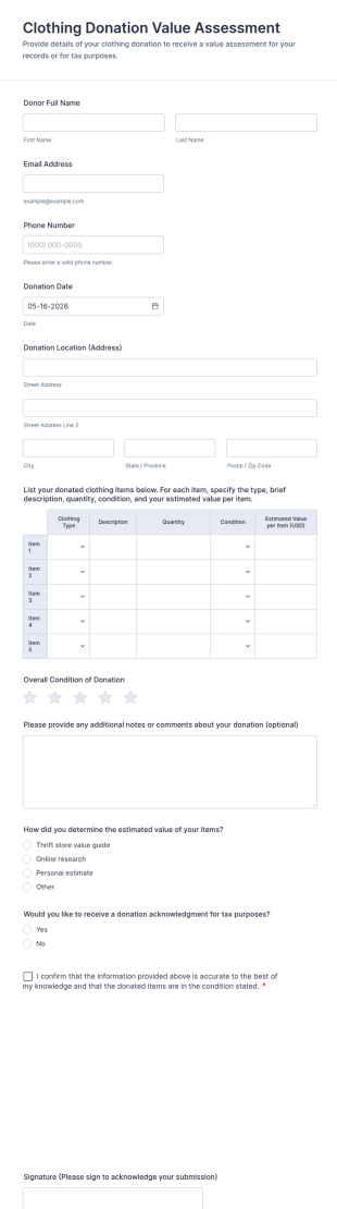 Clothing Donation Value Assessment Form Template