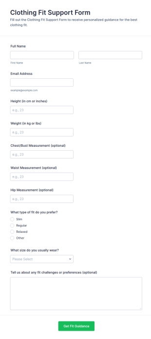 Clothing Fit Support Form Template