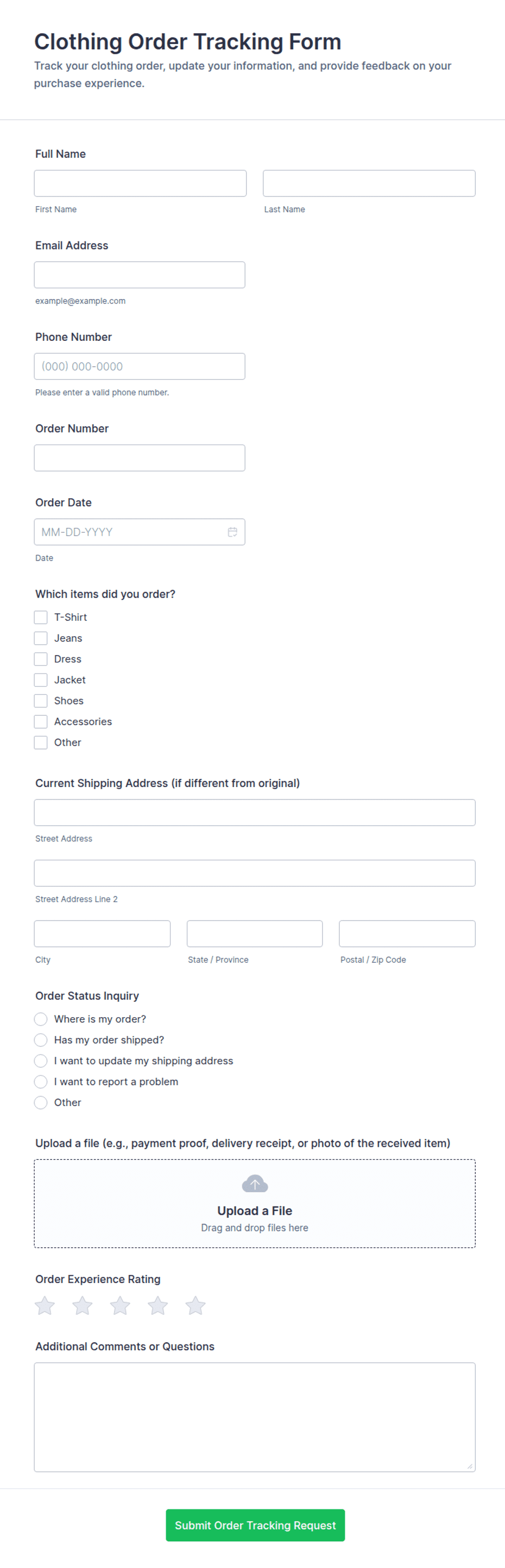 Clothing Order Tracking Form Template | Jotform