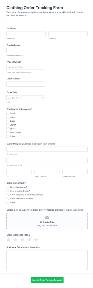 Clothing Order Tracking Form Template