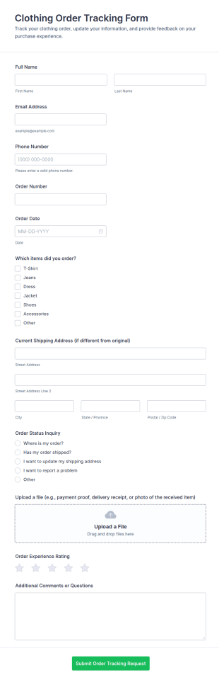 Clothing Order Tracking Form Template