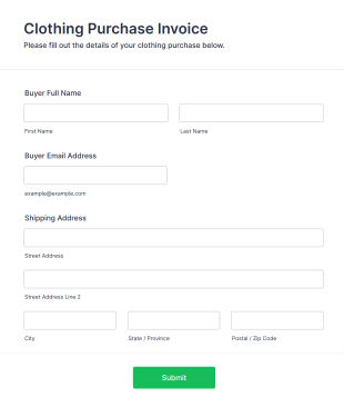 Clothing Purchase Invoice Form Template