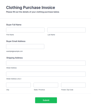 Clothing Purchase Invoice Form Template