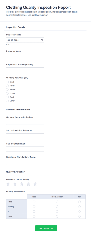 Clothing Quality Inspection Report Form Template
