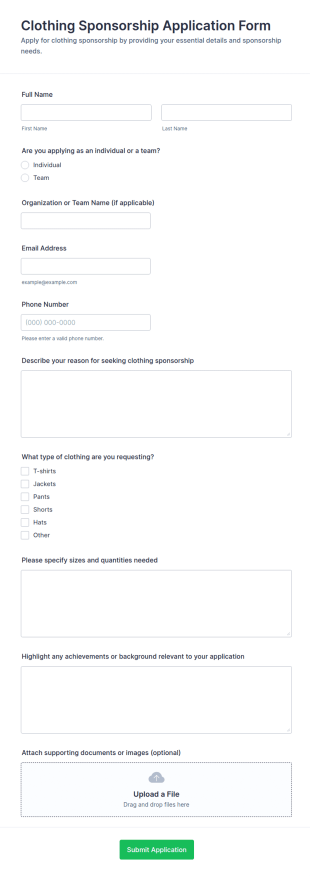 Clothing Sponsorship Application Form Template