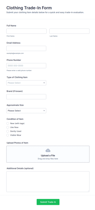 Clothing Trade In Form Template