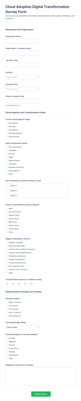 Cloud Adoption Digital Transformation Survey Form Template