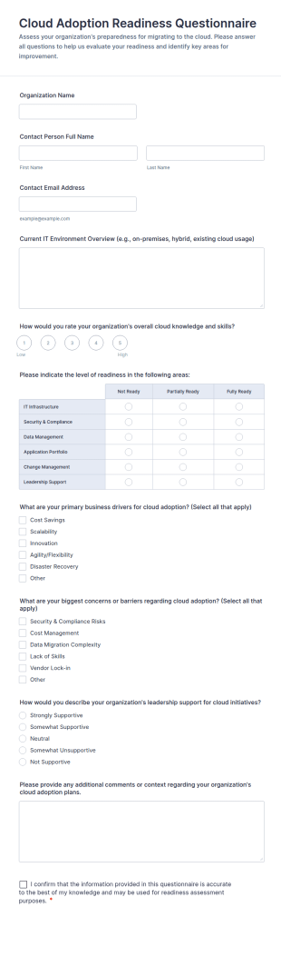 Cloud Adoption Readiness Questionnaire Form Template