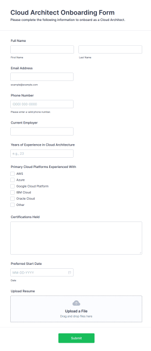 Cloud Architect Onboarding Form Template