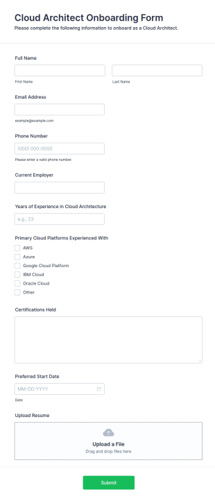 Cloud Architect Onboarding Form Template