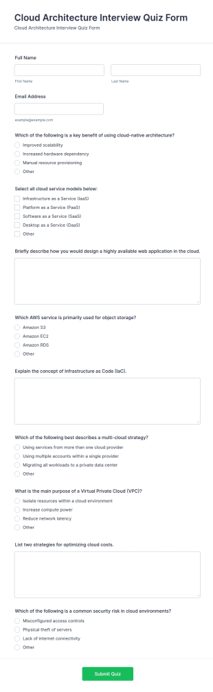 Cloud Architecture Interview Quiz Form Template