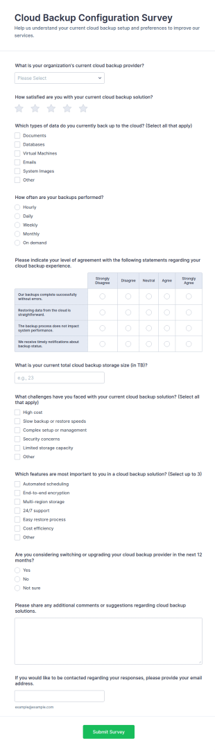 Cloud Backup Configuration Survey Form Template