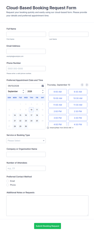 Cloud Based Booking Request Form Template