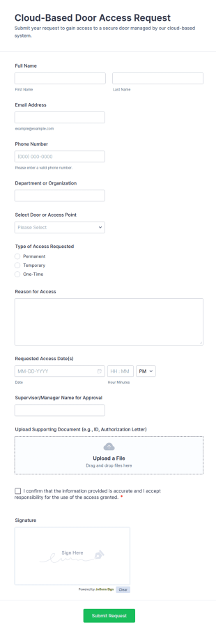 Cloud Based Door Access Request Form Template